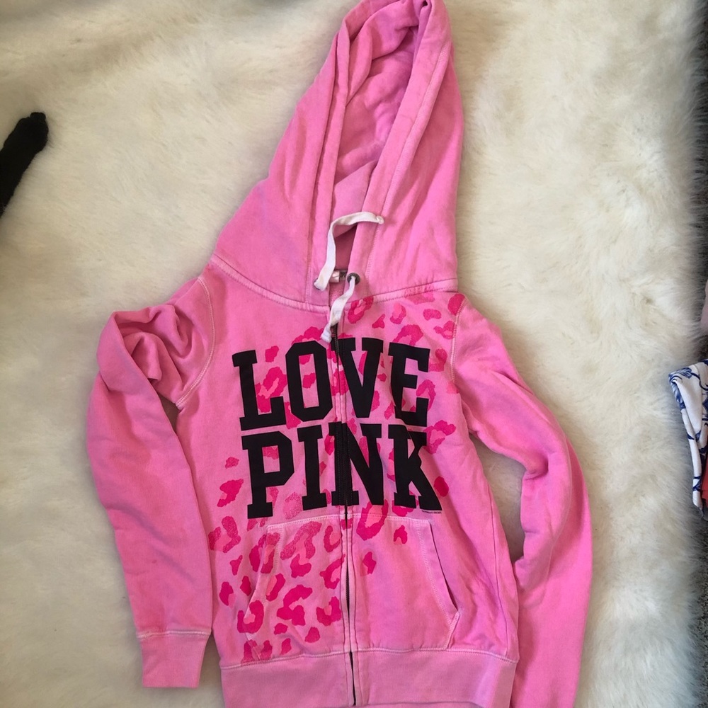 Bright pink Victoria pink line zip up hoodie